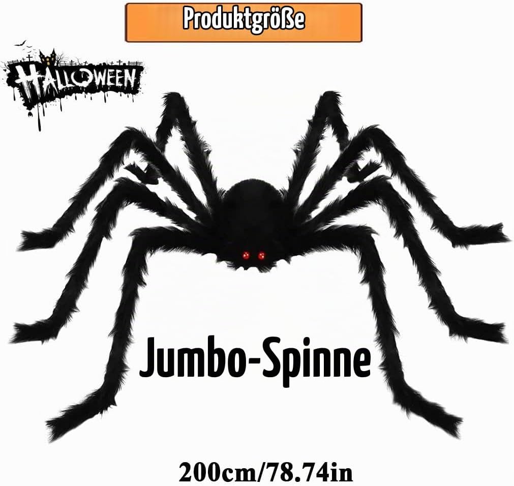Halloween Spinne Dekorationen, Riesige schwarze Spinne 200cm Halloween Dekoration + 60g Dehnbare wei
