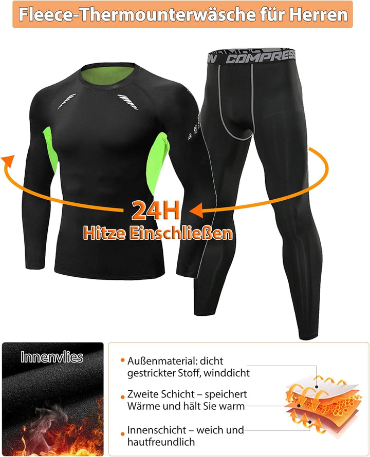 Thermounterwäsche Herren Winter Thermo Unterwäsche Set Fussball Funktionsunterwäsche Innenfleece Ski