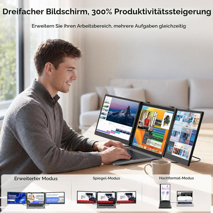 14” Laptop Bildschirm Erweiterung, 3.0 lbs leichter tragbarer Monitor für Laptop, 1080P FHD IPS-Disp
