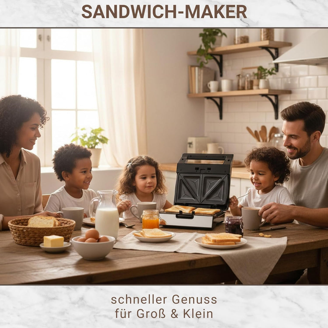 Syntrox Sandwich Maker mit Wechselplatten, Edelstahl, schnelles Aufheizen, Antihaftbeschichtet, vers