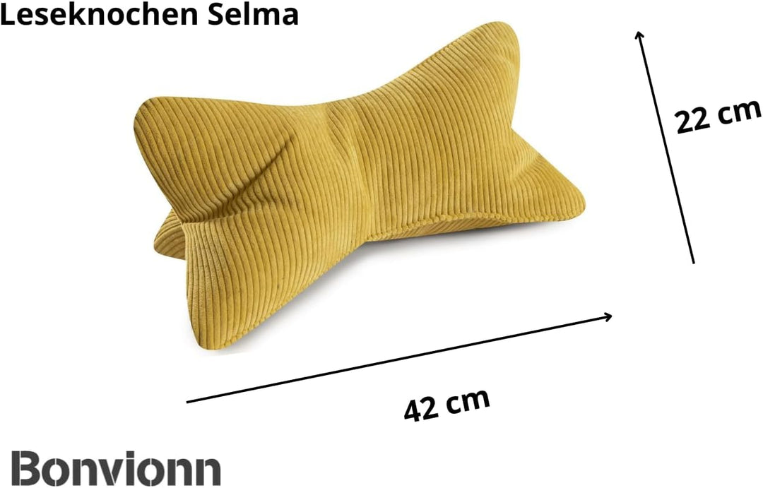 Leseknochen Selma Cord Look ergonomische Form für Nacken- oder Lendenstütze Flexible Stütze für Büch