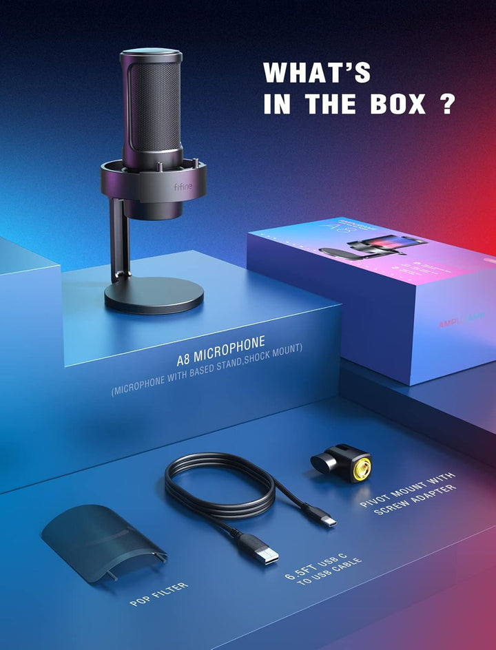 FIFINE USB Mikrofon PC, Gaming Mikrofon für Streaming Podcast Studio, Microphone USBC für PS4 PS5 MA