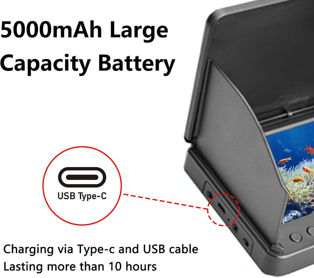 Unterwasser-Angelkamera Fischfinder, 5000 mAh IP67 wasserdichte Weitwinkelkamera mit Infrarot-Nachts