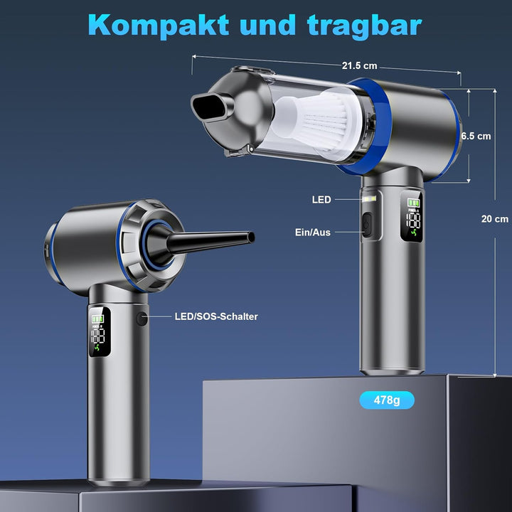 Handstaubsauger Akku, 4-in-1 Handstaubsauger, 32000PA Auto Staubsauger Stark, Handstaubsauger Auto,