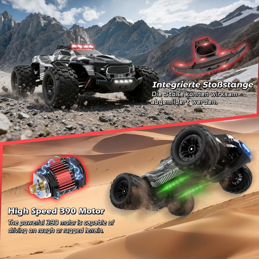 Ferngesteuertes Auto, 1/14 RC Auto mit 7 Farben Lichtern, 40KM/H Monstertruck Rc Truck, 2.4GHz Rc Au