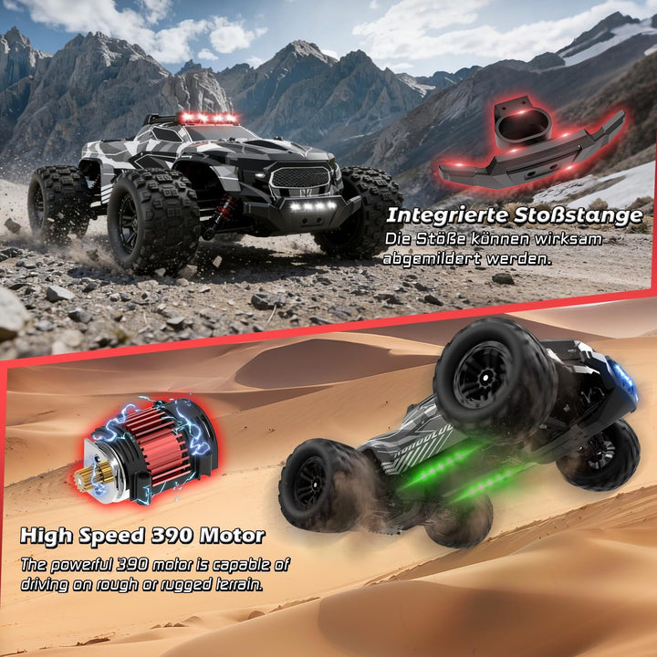 Ferngesteuertes Auto, 1/14 RC Auto mit 7 Farben Lichtern, 40KM/H Monstertruck Rc Truck, 2.4GHz Rc Au