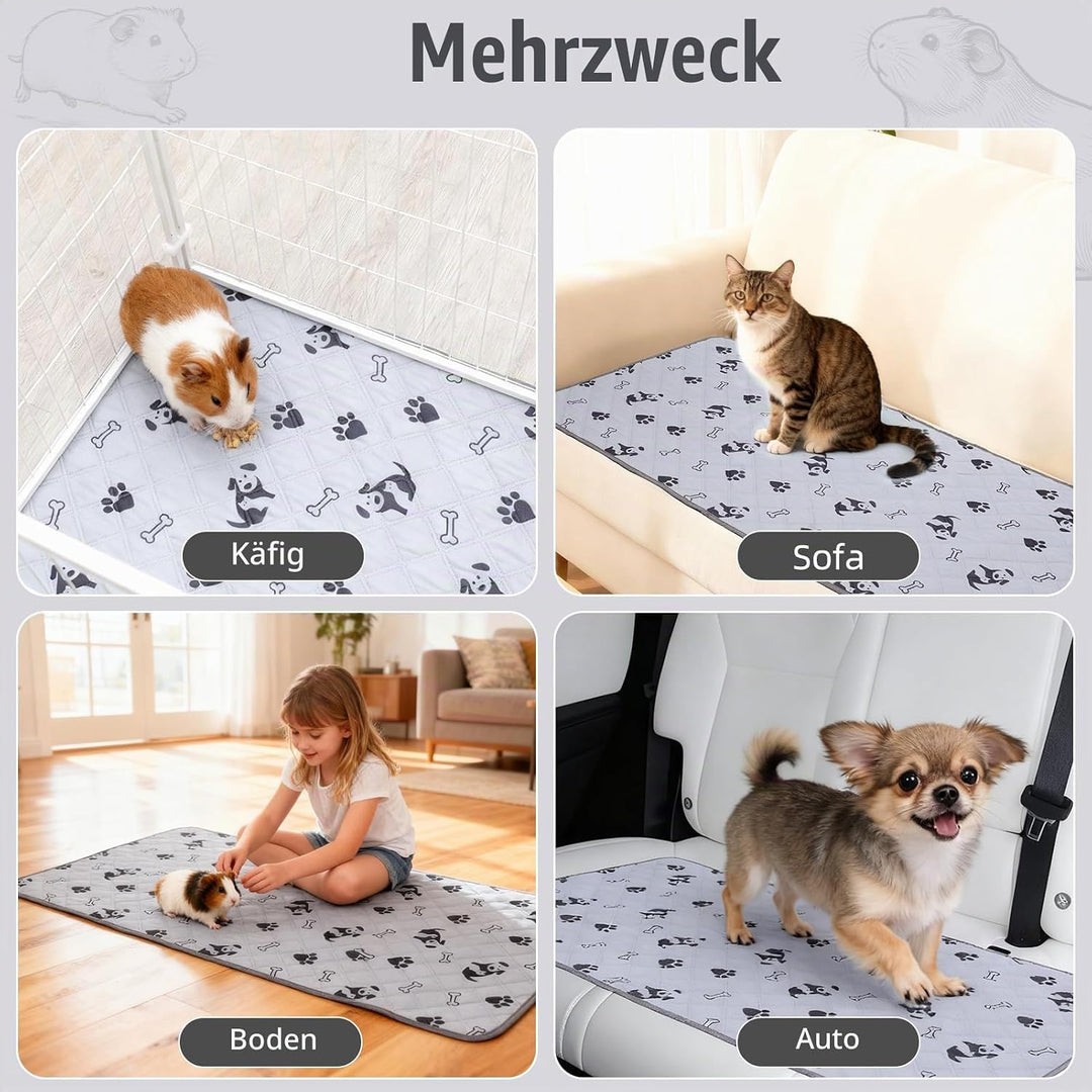 2 Stück PIPI Pads 142x70cm für Meerschweinchen, wasserdichte &amp; rutschfeste Unterlage mit 4 Lagen, su