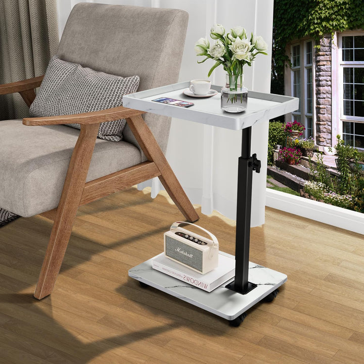 Beistelltisch mit Rollen, Beistelltisch Höhenverstellbar haben 360° Rotierend, C-Form Sofa Tisch für
