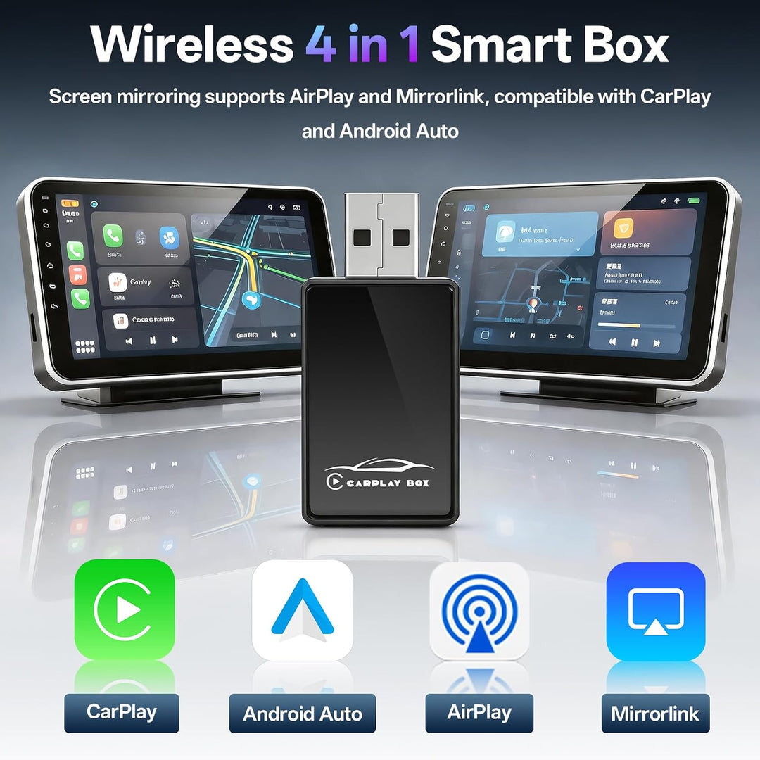 4in1 Wireless CarPlay Adapter – Kabelgebunden zu Kabellos für CarPlay &amp; Android Auto mit Mirror Link