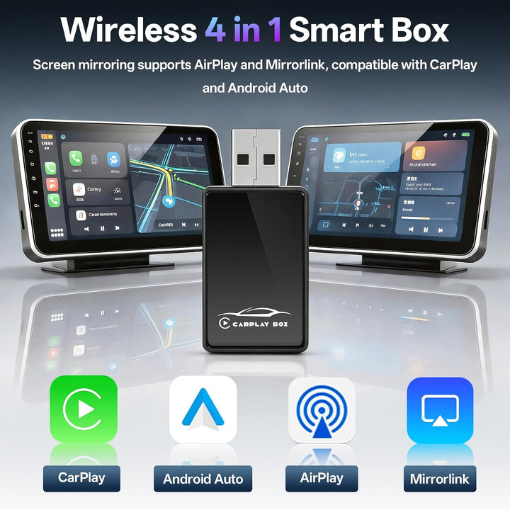 4in1 Wireless CarPlay Adapter – Kabelgebunden zu Kabellos für CarPlay &amp; Android Auto mit Mirror Link