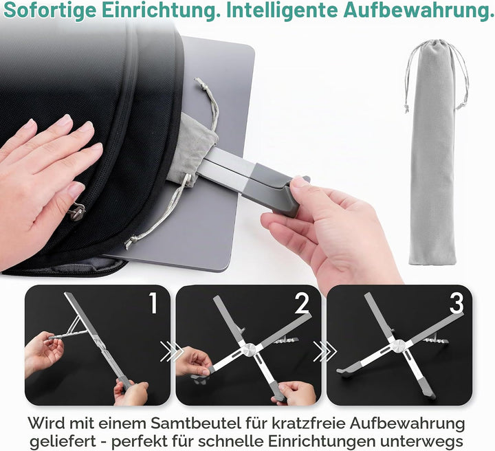 BELLEMOND | X-Form Laptop-Ständer – Höhenverstellbarer Aluminium-Riser mit 5 Stufen, faltbar &amp; leich