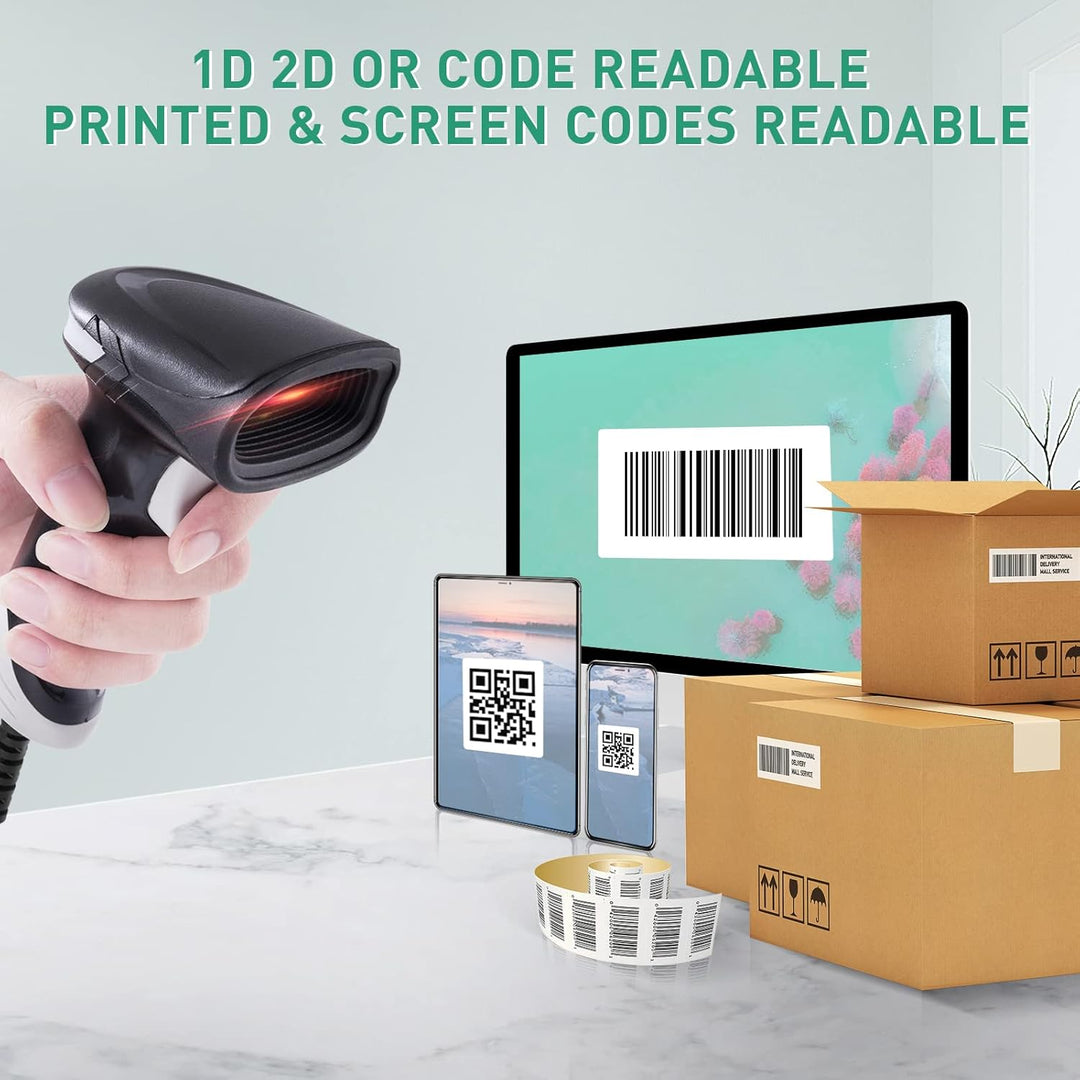 Kabelgebundener 2D QR Barcode Scanner, Handheld Barcode-Scanner, 1D USB Lesegerät, Plug and Play Bar