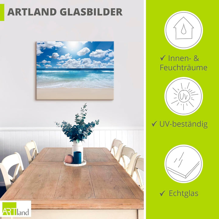ARTland Glasbilder Wandbild Glas Bild einteilig 80x60 cm Querformat Strand Meer Sommer Karibik Südse