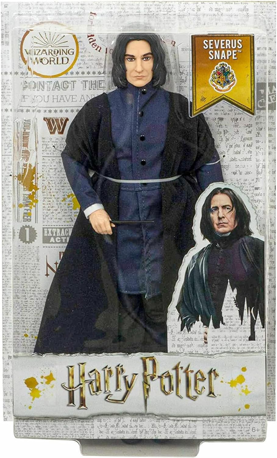 Harry Potter Mattel GNR35 - Professor Snape Puppe (ca. 30 cm), mit schwarzer Jacke, Umhang und Zaube