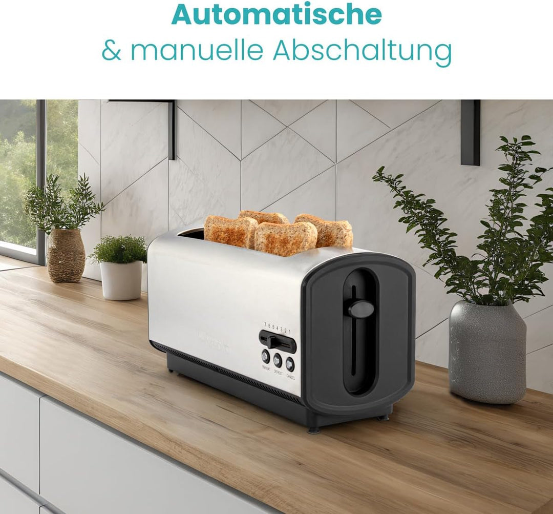 Clatronic TA 3687 4 Scheiben-Langschlitztoaster, Auftau-/Aufwärm-/Schnellstoppfunktion, Stufenlos ei
