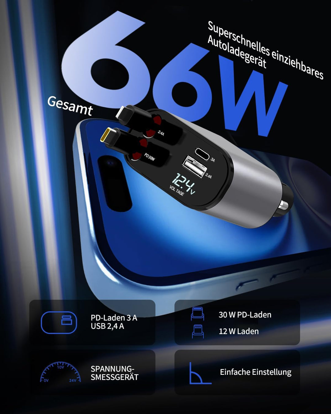 Aimtel 4 in 1 Zigarettenanzünder USB C 66W Auto Ladegerät, Kfz Ladegerät für Camping Wohnmobil Ladeg