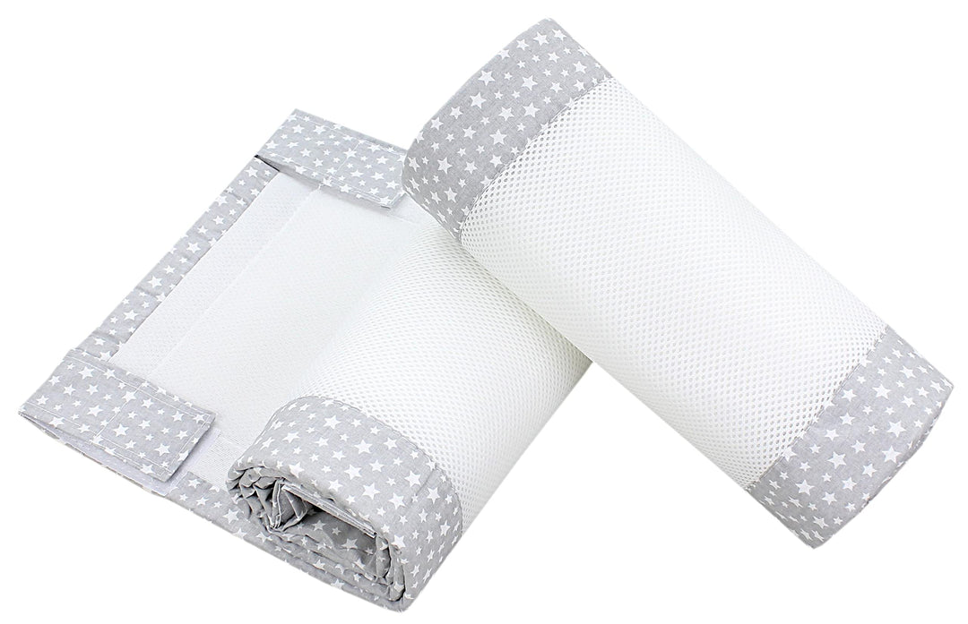 TupTam Gitterstäbe Schutz Netz Babybett Nestchen 3D Mesh 2 Pack, Farbe: Sterne Grau, Grösse: ca. 128