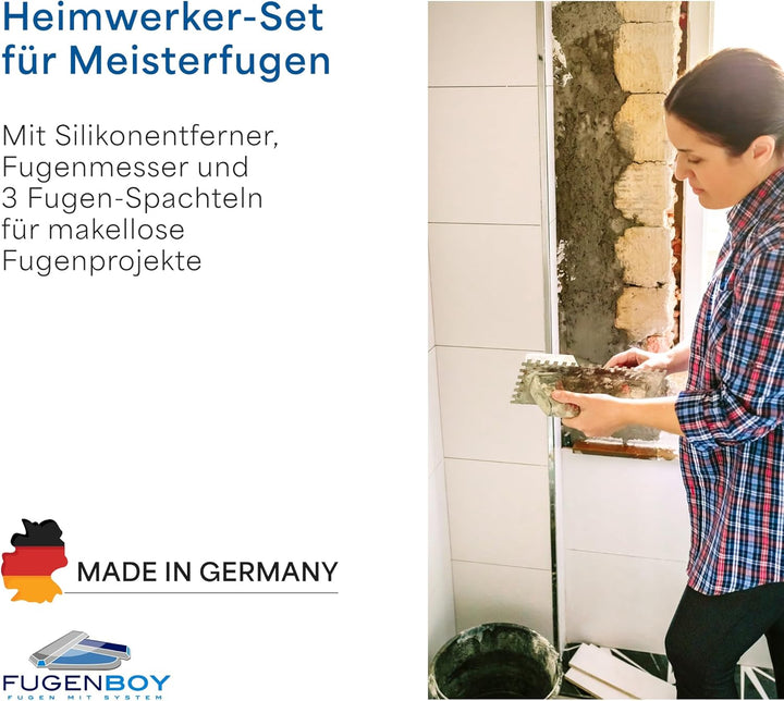 Heimwerker-Kit für Silikon-Fugen | Deutsche Herstellung | Pantentiertes Fugen-Werkzeug | Fugen-Set m