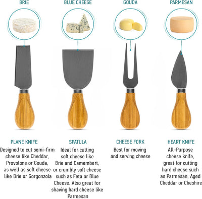 Bambus Käsebrett mit Käsemesser Set – 25cm Rund Servierplatte aus Holz für Käse und Häppchen – Chees