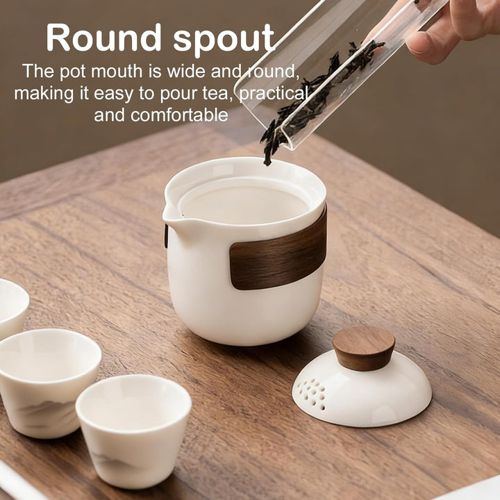 BAIFULAI Chinesisches Gongfu-Tee-Set: Tragbares Keramik-Teeset mit 1 Kanne (200 ml) und 3 Tassen (45