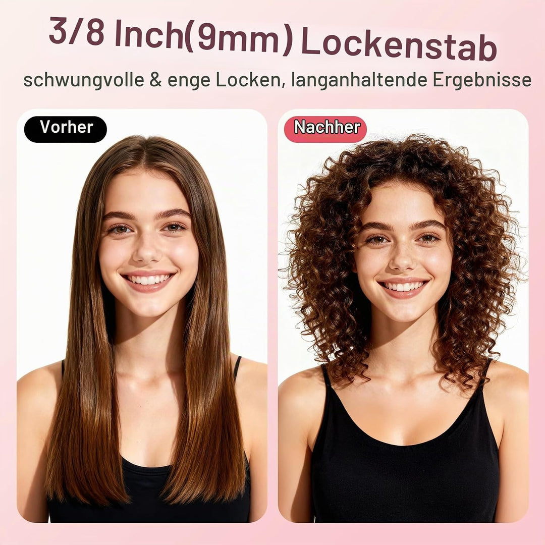 Lockenstab Dünn 9mm, Mini Lockenstäbe mit Quarz-Keramik-Beschichtung &amp; LCD 100-230°C, 14 Stufen, für