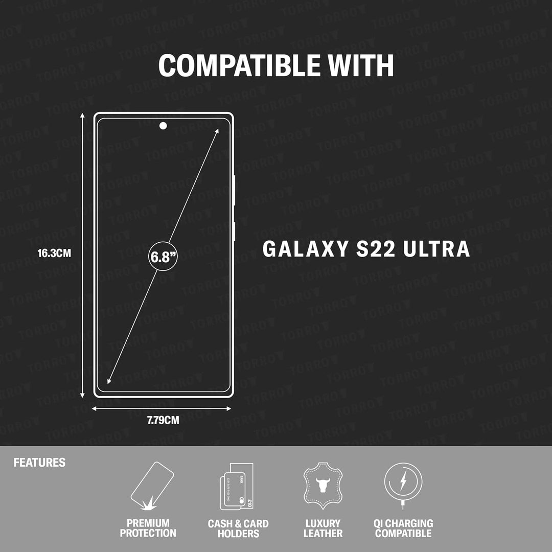 TORRO Handyhülle Kompatibel mit Samsung Galaxy S22 Ultra 5G - Hochwertige Lederhülle Mit Kartenfäche