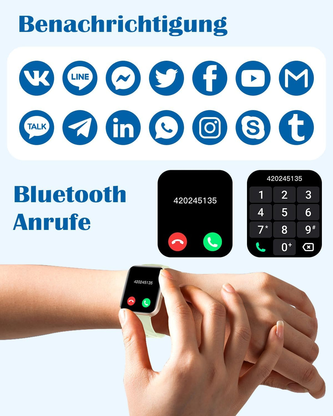 RUIMEN Smartwatch Damen Herren mit Telefonfunktion Fitnessuhr Schrittzähler Uhr mit Pulsmesser SpO2