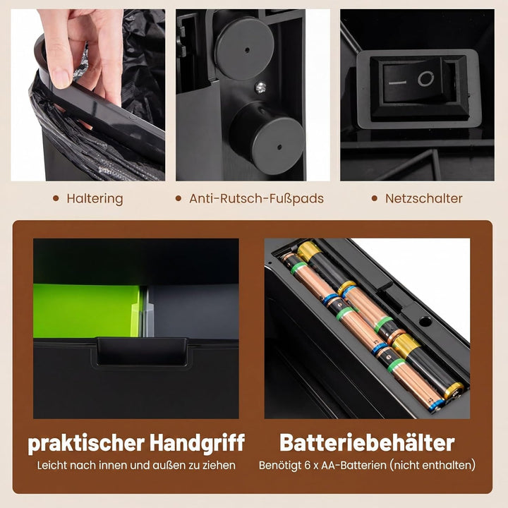 COSTWAY 72L Mülleimer 4 Fächer, elektrischer Abfalleimer mit Sensor, Mülltrennsystem 2 x 11L + 3,5L
