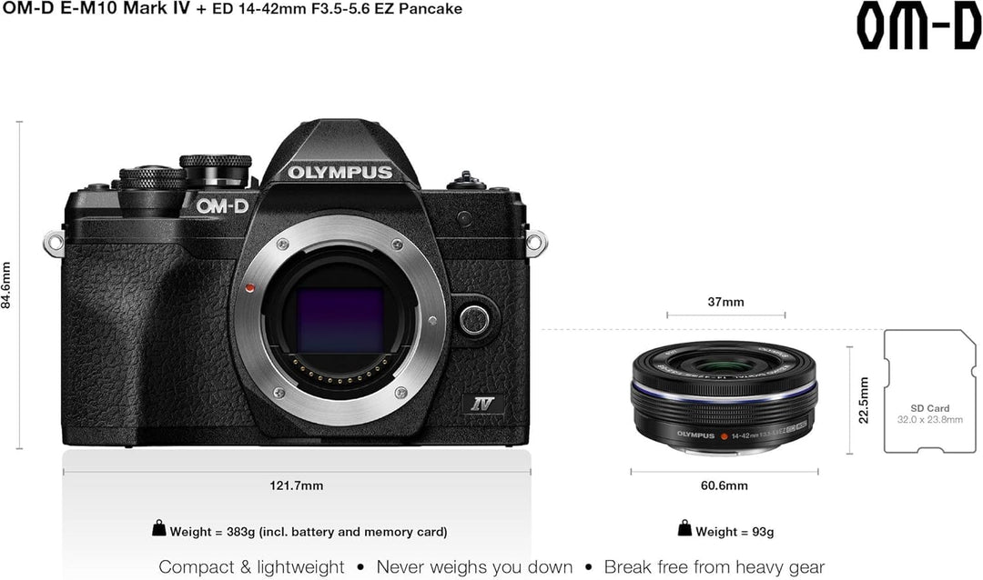 Olympus OM-D E-M10 Mark IV Micro-Four-Thirds-Systemkamera-Kit, 20 MP Sensor, 5-Achsen-Bildstabilisat