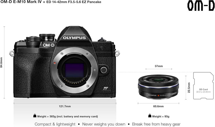 Olympus OM-D E-M10 Mark IV Micro-Four-Thirds-Systemkamera-Kit, 20 MP Sensor, 5-Achsen-Bildstabilisat