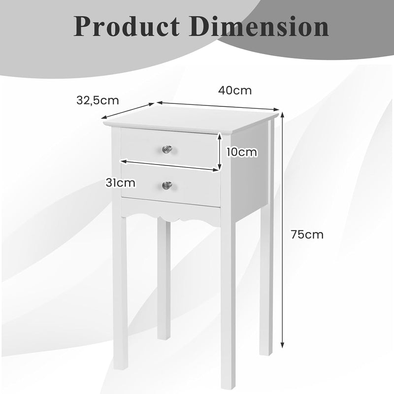 KOMFOTTEU Nachttisch mit 2 Schubladen, Telefontisch Holz, Couchtisch 40 x 32,5 x 75 cm, Nachtschrank