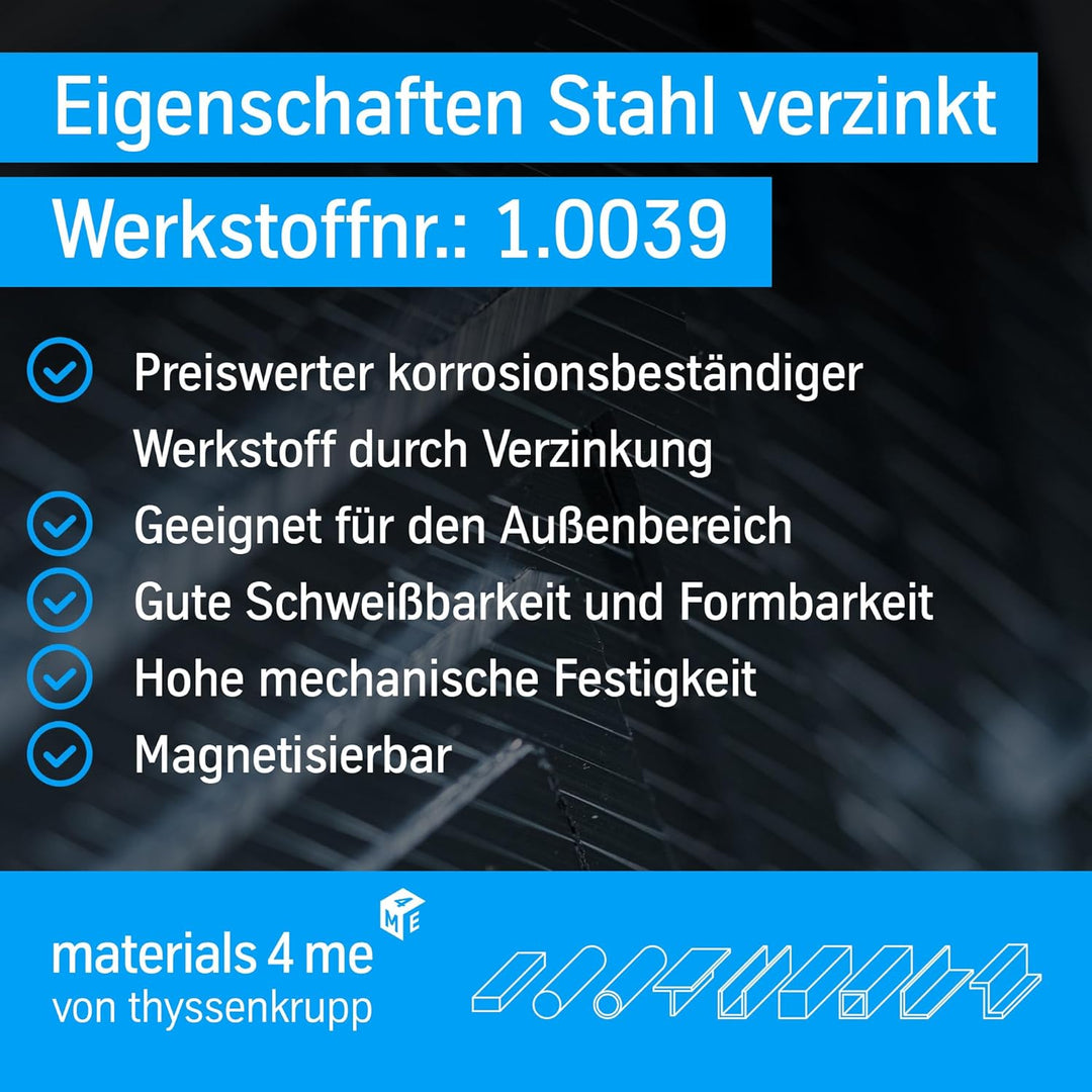 thyssenkrupp Vierkantrohr Stahl verzinkt 60x40x3 mm – 1500 mm | Stahlprofil | Rechteckrohr geschweis