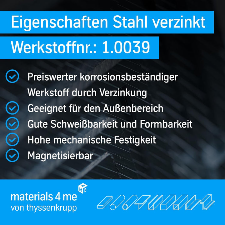 thyssenkrupp Vierkantrohr Stahl verzinkt 60x40x3 mm – 1500 mm | Stahlprofil | Rechteckrohr geschweis