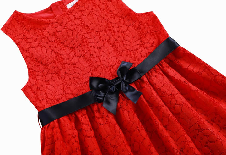 BONNY BILLY Mädchen Kleider Spitze Festlich Hochzeit Kinder Sommerkleid Winterkleid mit Schleife 5-6