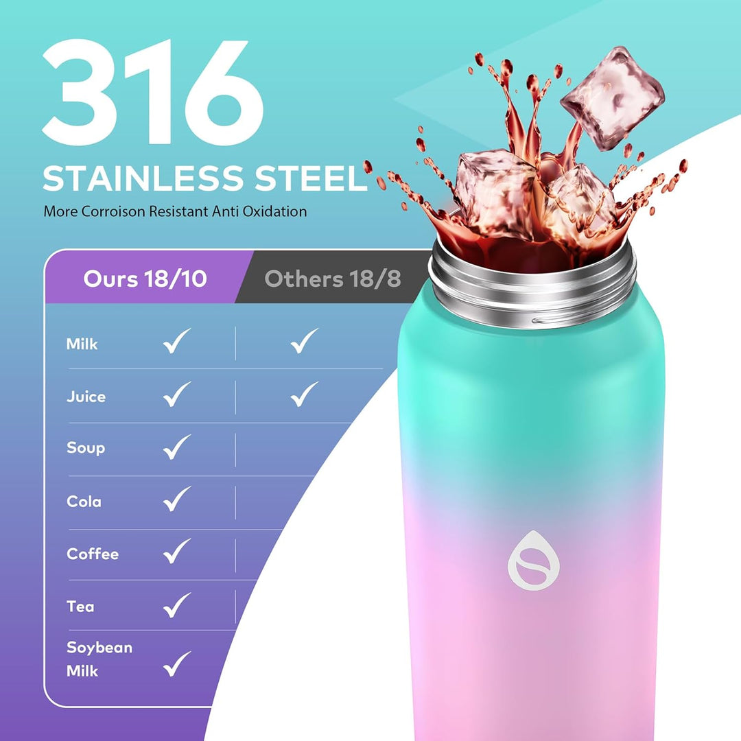 WEMEET Thermosflasche Edelstahl 1 Liter mit Abnehmbare Strohhalm, [18/10 Edelstahl] Trinkflaschen mi