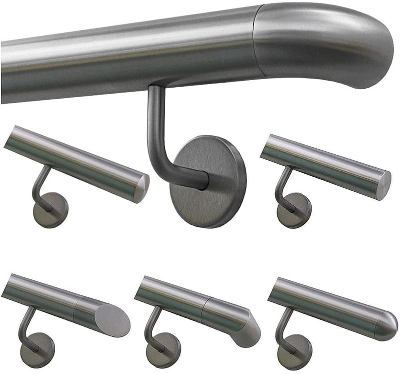 TIBU Handlauf Geländer Edelstahl Ø 42,4 mm - Länge 80 cm - Ende Bogen zur Wand und gewinkelte Halter
