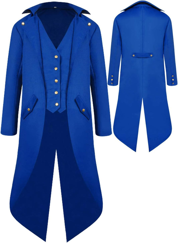 Halloween Mittelalter Viktorianische Jacke Kostüme für Männer, Steampunk Gothic Frack Mantel Uniform