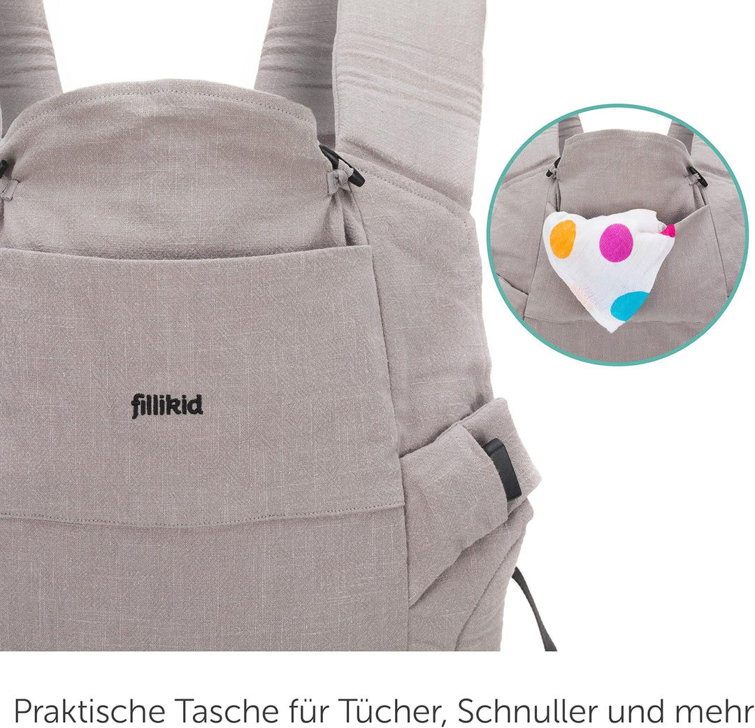 Fillikid Babytrage Natural - Kindertrage aus Baumwolle und Brennesselfaser Stoff, multifunktionale T