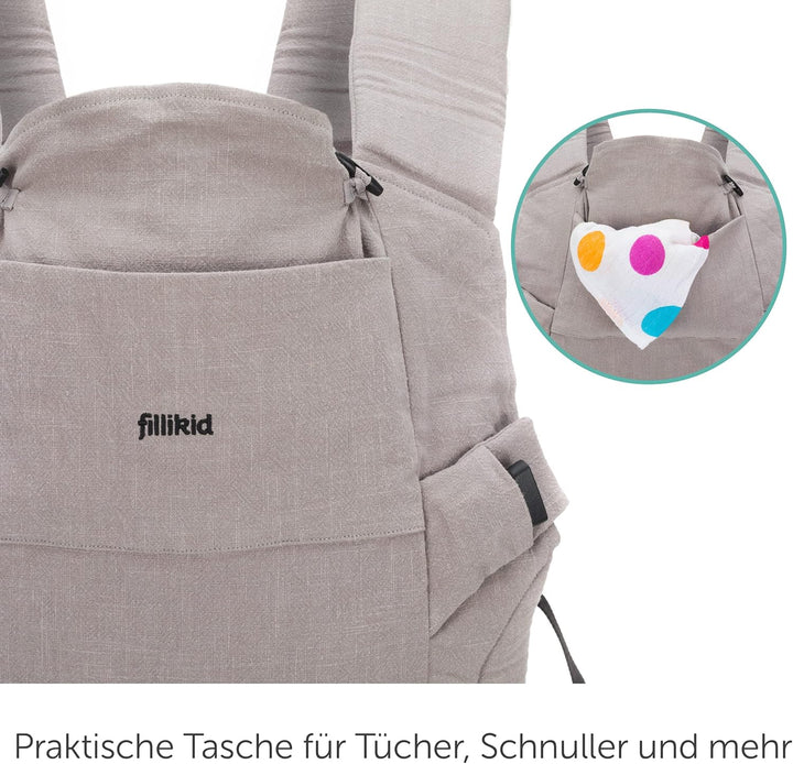 Fillikid Babytrage Natural - Kindertrage aus Baumwolle und Brennesselfaser Stoff, multifunktionale T