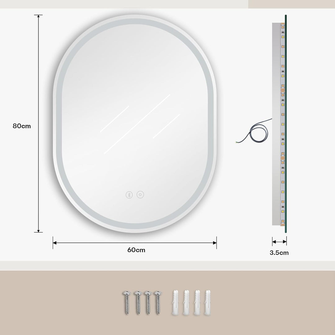 Dripex Badspiegel mit Beleuchtung Led Spiegel mit Bluetooth-Lautsprecher und Touch-Schalter, Dimmbar