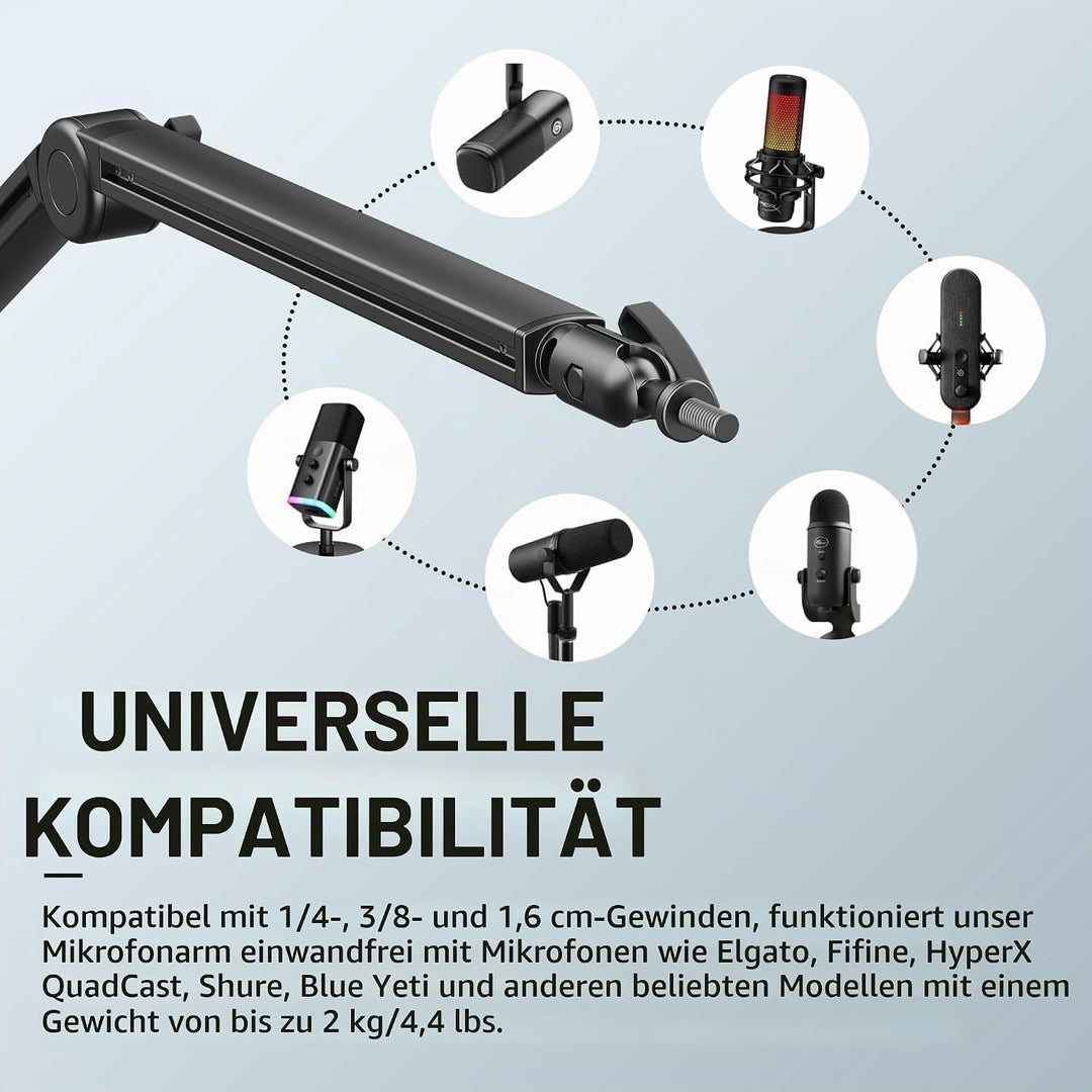 Mic Arm, Premium Mikrofon Galgenarm mit Kabelmanagement, 360°Drehbarer Broadcasting Galgenarm, Mic B