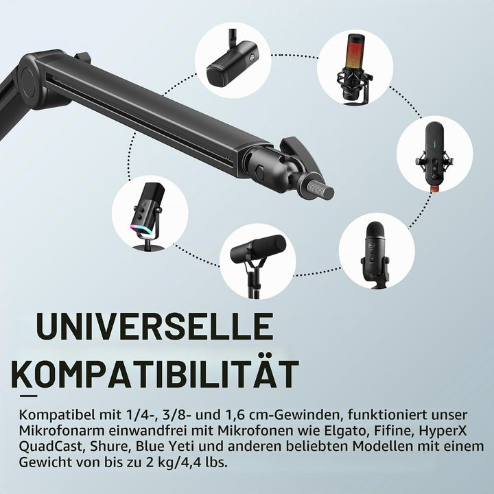 Mic Arm, Premium Mikrofon Galgenarm mit Kabelmanagement, 360°Drehbarer Broadcasting Galgenarm, Mic B