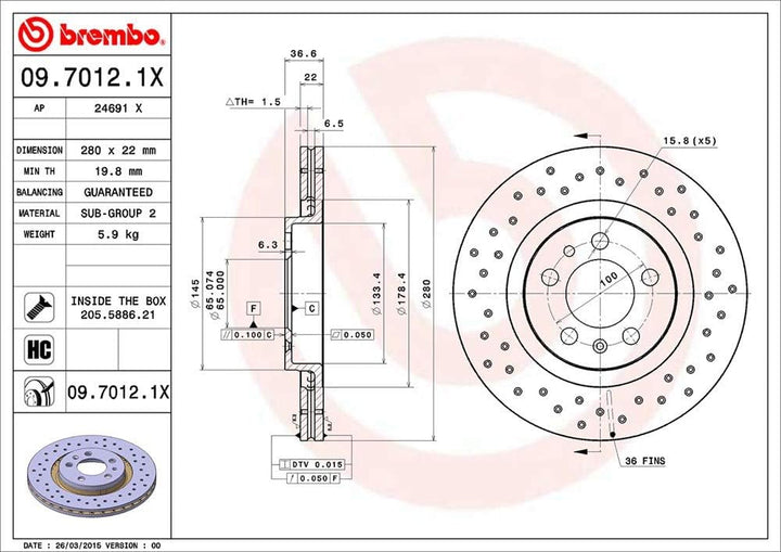 BREMBO 2 Bremsscheiben Bremsscheiben Rotoren 09.7012.1X