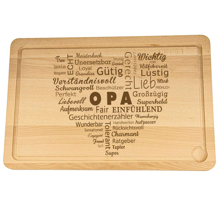 Spruchreif · XXL Schneidebrett aus Holz · Schneidebrett mit Gravur in Herzform · Wortherz für Opa ·