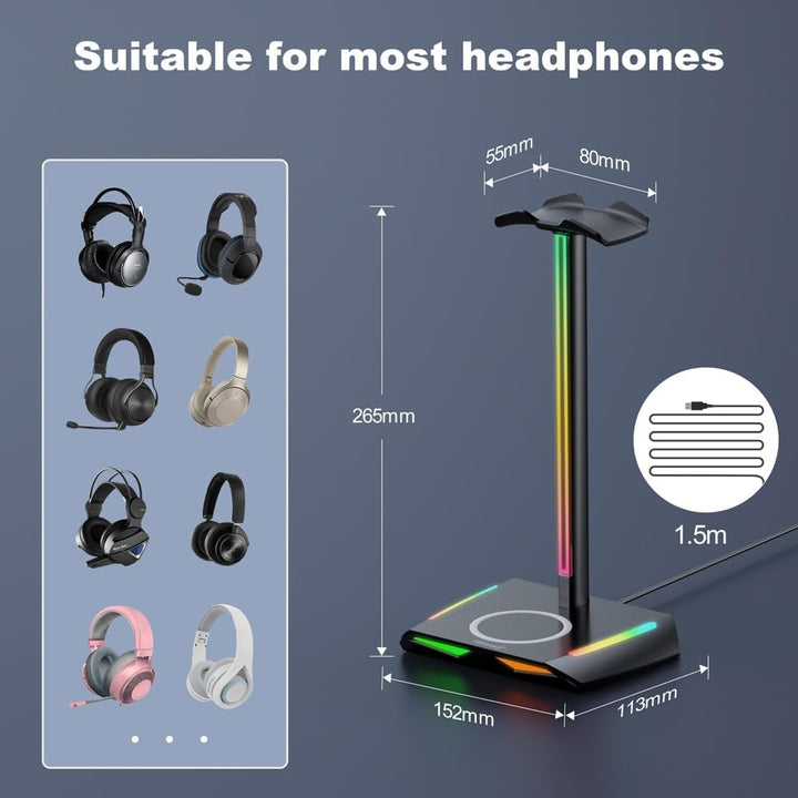 Feegar Hold RGB Kopfhörer Ständer mit Wireless Ladegerät,Gaming-Headset-ständer Headset Halterung Wi