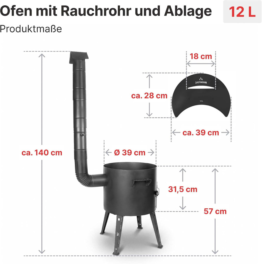 Kazan-Ofen Set 40cm Uchag 2mm Stahl Utschak Abzugsrohr 12L Gusseisen Kasan | Set Utschak mit Usbekis