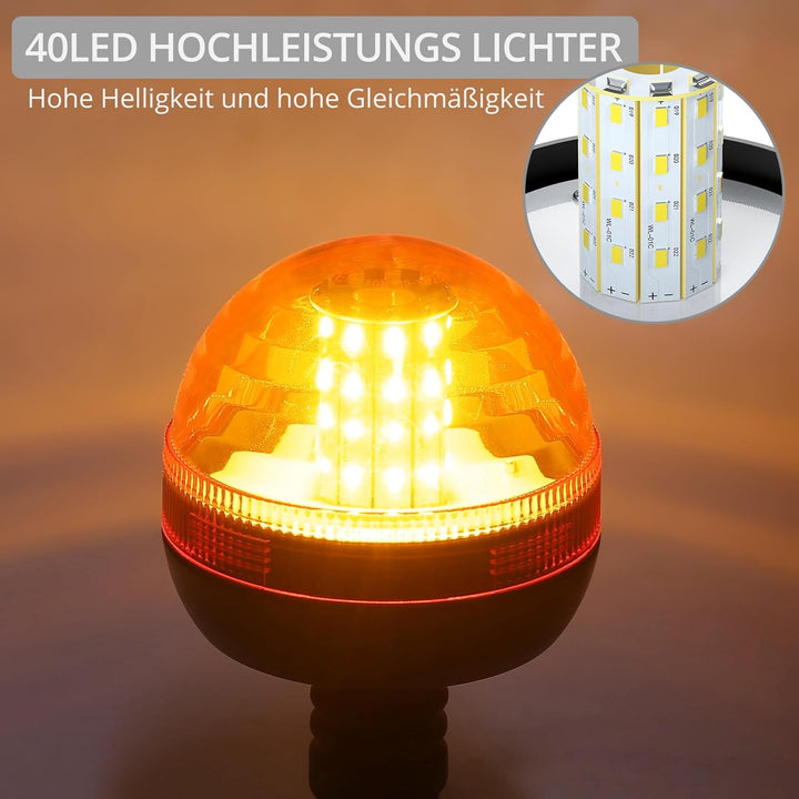 Justech 2X 40 SMD LED Rundumlicht Warnleuchten mit E-Mark WL01A Rundumleuchte Blitzleuchte 12/24V Am