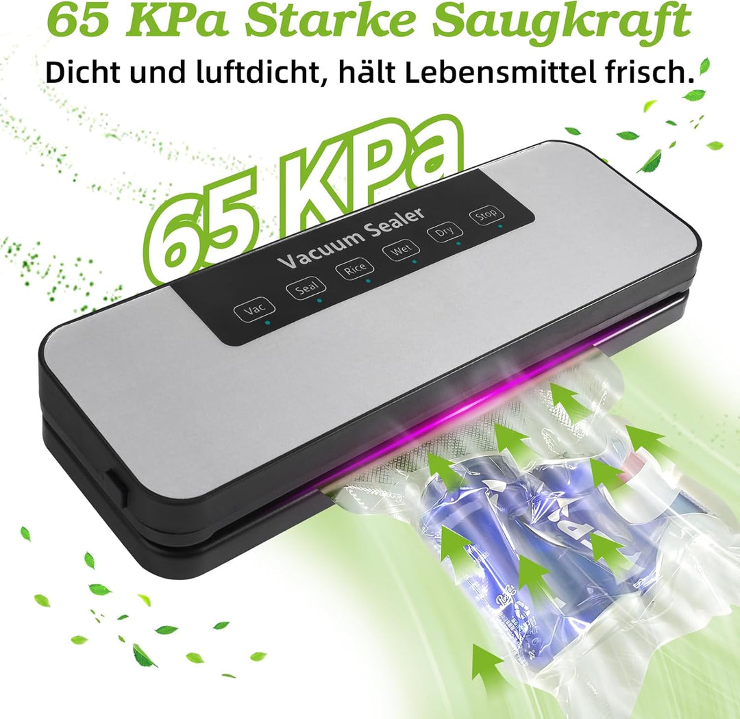 Vakuumiergerät für Trockene und Feuchte Lebensmittel: Vakuumierer 5 in 1 mit 50 Vakuumierbeutel, Vak