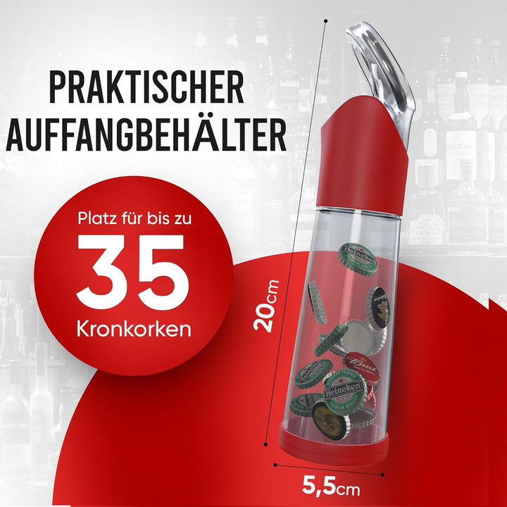 wortek Flaschenöffner mit Auffangbehälter - Bieröffner Bierflaschenöffner Kronkorken Sammler Bar Zub