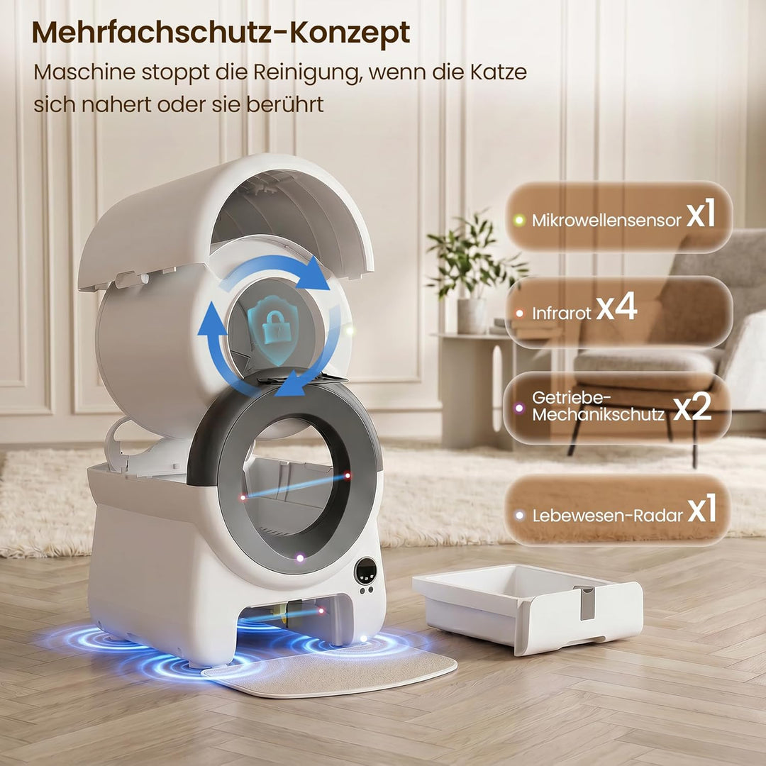 JUMMICO Automatisches Selbstreinigende Katzentoilette, XXXL 100L Innenvolumen, 12L Sammelbehälter, A